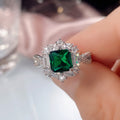 Silver Emerald Green Square Halo Twist Band Cocktail Ring view 4