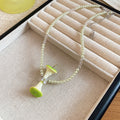 Green Apple Core Pearl Necklace Earrings Hair Clip 3 Styles view 6