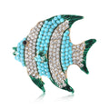 Striped Tropical Fish Brooch in Blue Green or Pink Crystal view 1