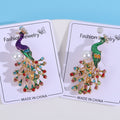 Gold Enamel Peacock Brooch Pearl Multicolor Rhinestone Tail view 3