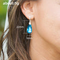 Silver Blue Teardrop Dangle Hoop Earrings Clear Accents view 5