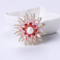 Pink Crystal Flower Brooch With Faux Pearl Center Decorative Lapel Pin view 6