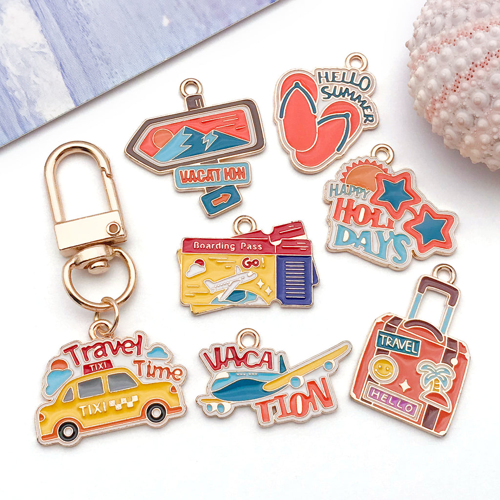 Enamel Zinc Alloy Cartoon Car Taxi Luggage Tag Charm Pendant for Earrings and Necklaces