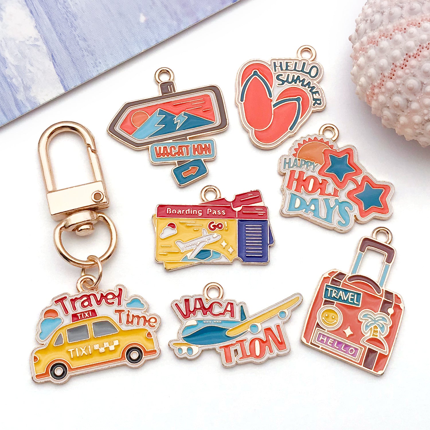 Enamel Zinc Alloy Cartoon Car Taxi Luggage Tag Charm Pendant for Earrings and Necklaces
