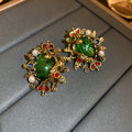 Green Crystal Crown Statement Stud Earrings For Women view 6