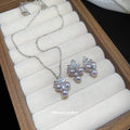 Silver Pearl Cluster Leaf Stud Earrings Pendant Necklace view 3
