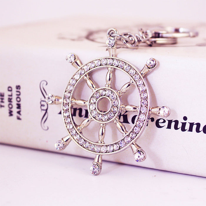 Rhinestone Anchor and Ship Wheel Keychain Nautical Bag Charm