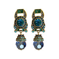 Blue Crystal Oval Statement Clip On Earrings with Polished Metal Accents view 5