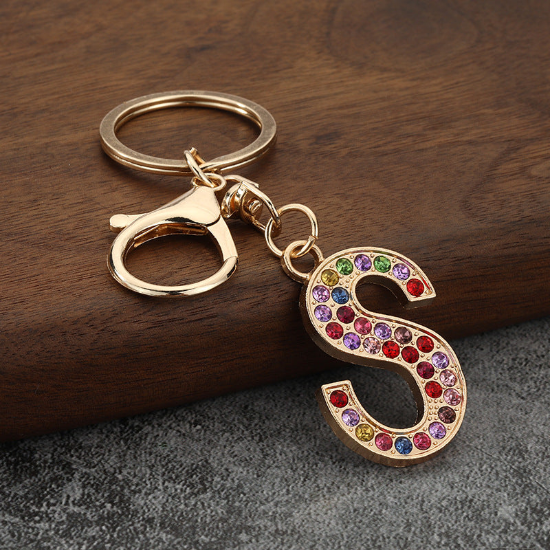 Colorful Rhinestone Letter Keychain Alphabet Bag Charm for Initials