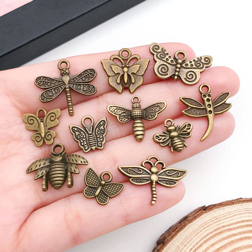 Antique Bronze Zinc Alloy Butterfly Bee Dragonfly Insect Charm Pendant for DIY Jewelry