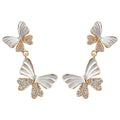 Gold Dual Butterfly Drop Earrings White Enamel Zircon view 5