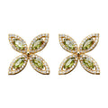 Gold Tone Olive Green Four-Petal Flower Zircon Stud Earrings view 5