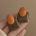 Color Block Geometric Statement Stud Earrings With Decorative Metal Accents view 7