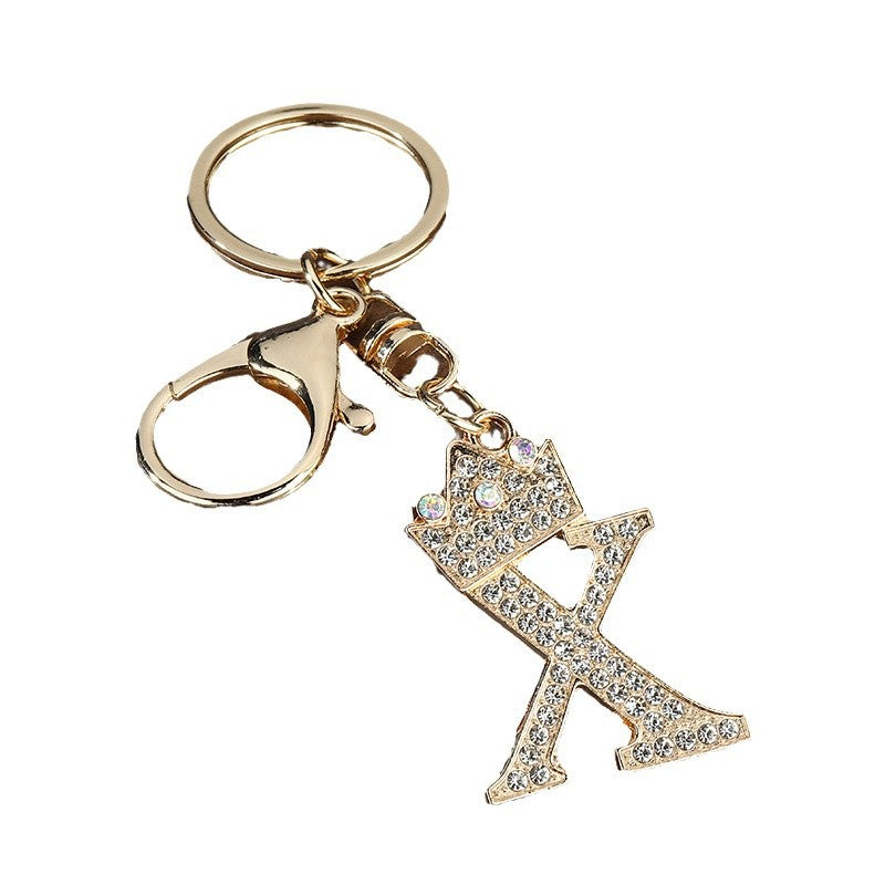 Korean Style Rhinestone Letter Zinc Alloy Keychain Bag Charm