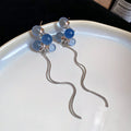 Blue Disc Wavy Chain Drop Stud Earrings Fashion Jewelry view 6
