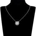 Round Pave Crystal Pendant Silver Tone Necklace Polished Jewelry Accessory view 4
