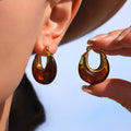 U-Shape Resin Hoop Earrings Metal Frame Green White Amber Clear view 10