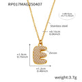 Puffy Zircon Letter Pendant Necklace Gold And Steel Tone view 8