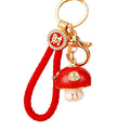 Red Jeweled Mushroom Keychains in Three Plain Braided and Fortune Loop Options view 5