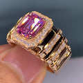 Rose Gold Pink Emerald Cut Wide Pave Band Ring Alloy view 1