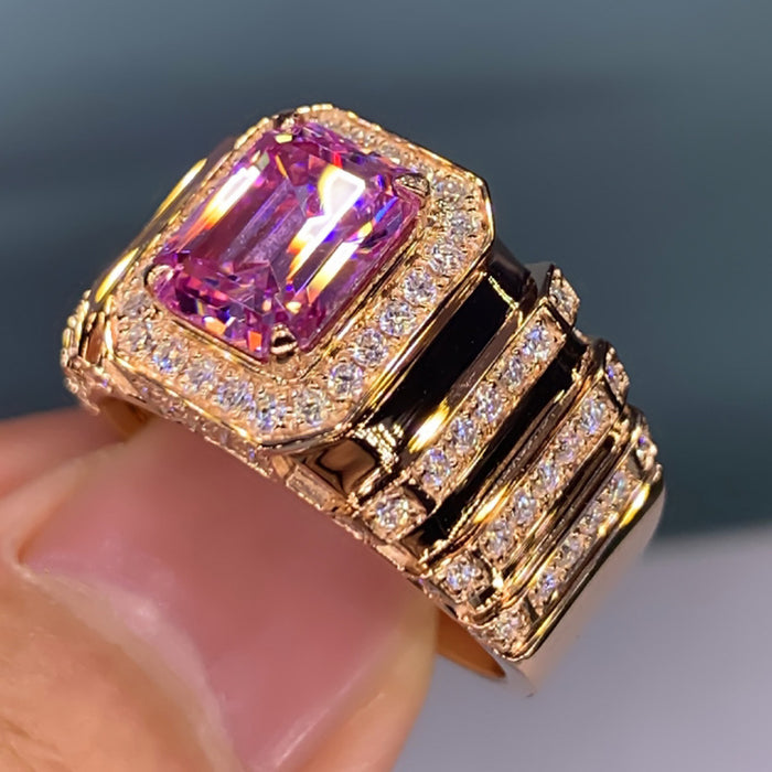 Rose Gold Pink Emerald Cut Wide Pave Band Ring Alloy