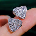 Layered Crystal Triangle Stud Earrings in Silver Tone view 2