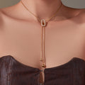 Oval Zircon Slider Y-Necklace Ball Tips Gold Steel Snake Chain view 4