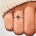 Black Cross Ultra-Slim Ring In Polished Silver Tone view 2
