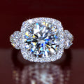 Round Center Triple Stone Crystal Ring in Polished Metal view 6