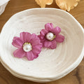 Fabric Daisy Pearl Stud Earrings in Seven Colors With Decorative Details view 8