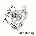 Silver Green Marbled Kite Center Clear Accent Ring Sizes 6-10 view 4