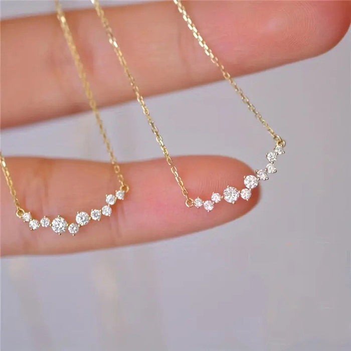 Gold Silver Curved Graduated Clear CZ Pendant Necklace