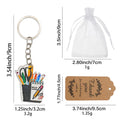 Back To School Pencil Cup Wood Print Keychain Silver Ring view 2