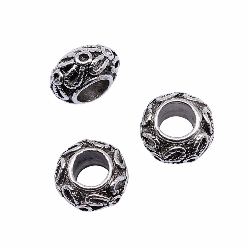 13x7mm 2.5g Antique Silver Zinc Alloy Barrel Large Hole Loose Metal Beads for Bracelet Necklace DIY Jewelry