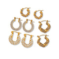 Crystal Hoop Huggie Earrings Gold Steel Twist U-Shape Styles view 5