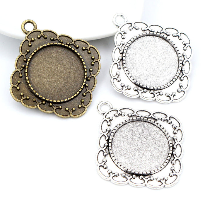 Square Scalloped Pendant Bezel Settings in Two Finishes
