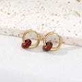Gold Tone Natural Stone Bead Huggie Hoop Earrings in Seven Colors view 8