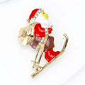 Red and Gold Skiing Santa Figure Enamel Metal Brooch Pin view 3