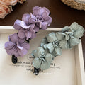 Purple Fabric Flower Cluster Black Banana Twist Hair Clip view 4