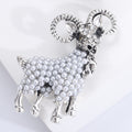 Pearl Crystal Ram Brooch in Gold and Silver Tones Lapel Pin view 4