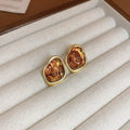 Brown Resin Geometric Stud and Clip On Earrings Collection view 2