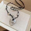 Hammered Silver Tone Dachshund Pendant Black Cord Necklace view 4