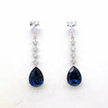 Silver Tone Clear and Blue Teardrop Long Drop Earrings view 2