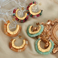 Gold Crescent Hoop Earrings Colorful Stone Bead Accents view 4