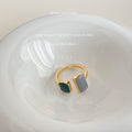 Gold Geometric Open Ring Gray Teal Enamel Rectangle Ends view 3