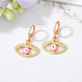 Gold Tone Colorful Enamel Lash Evil Eye Huggie Earrings view 4