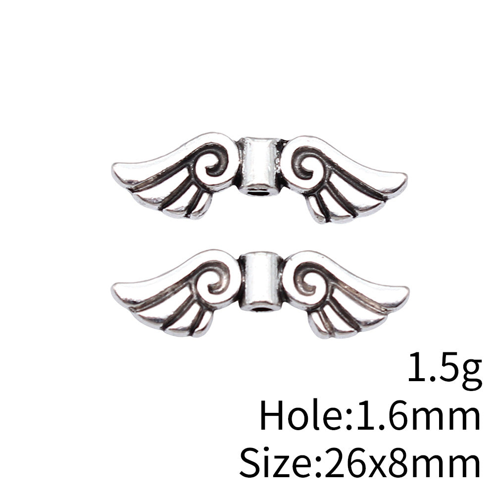 26x8mm 1.5g Antique Silver Zinc Alloy Angel Wing Loose Metal Beads for DIY Jewelry Making