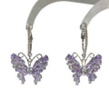 Purple Crystal Butterfly Hoop Drop Earrings in Silver Tone view 5