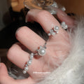 Silver Pearl Zircon Open Rings Three Designs Adjustable view 3