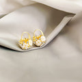 Gold Flower Basket Hoop Earrings Pearl Crystal Cluster view 3